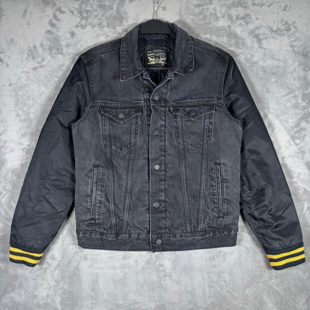 Levi’s x NFL Black Denim Trucker Jacket Nylon Sleeves Men’s Small